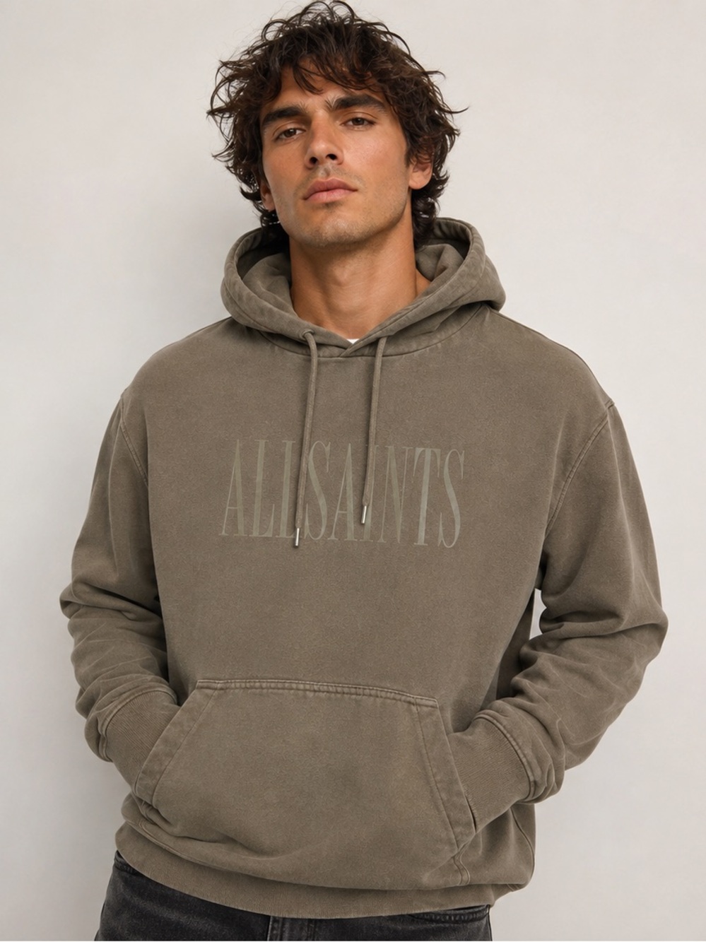 AllSaints Etie Hoodie – XS – Washed Taupe/Olive